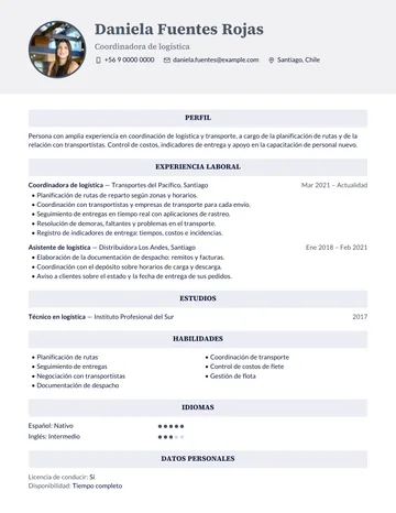 Ejemplo de CV con el diseño Acero