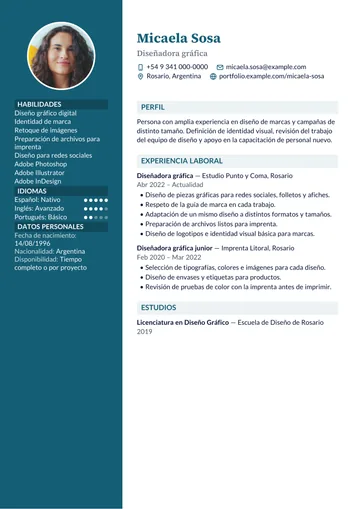 Ejemplo de CV con el diseño Lateral